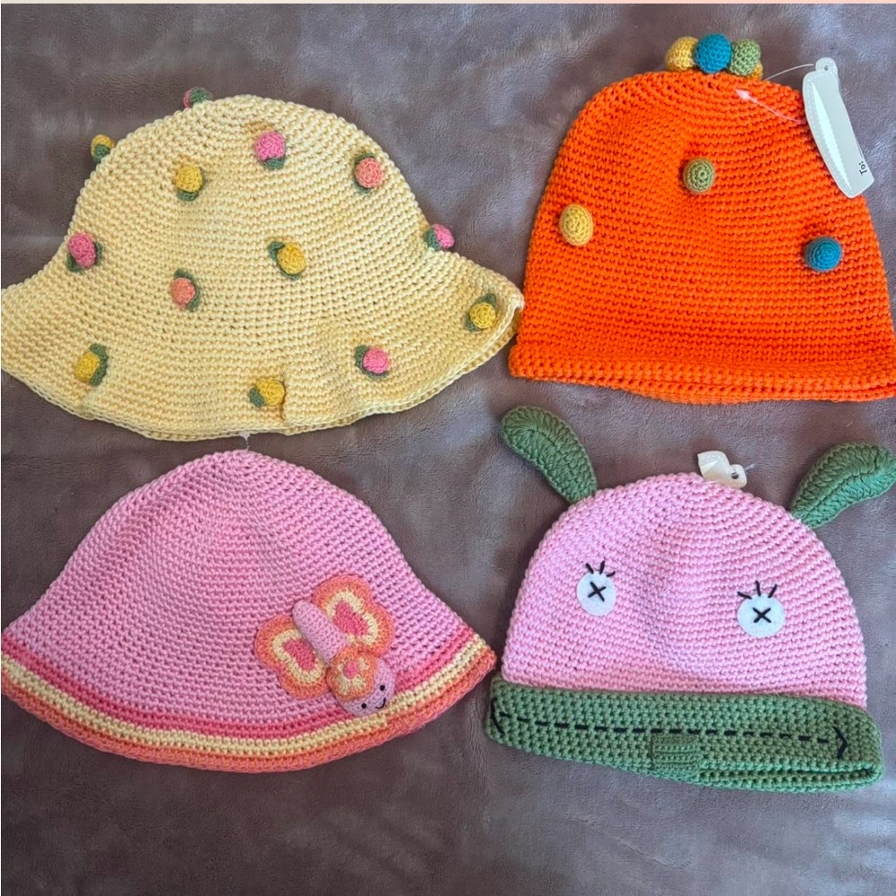 Yellow and Orange Knitted Hats Set